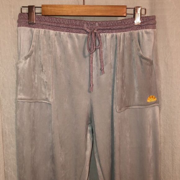 C&C California L Gray Mauve Pink Velour Jump Suit Lounge Crop Hoodie Set - Picture 6 of 12